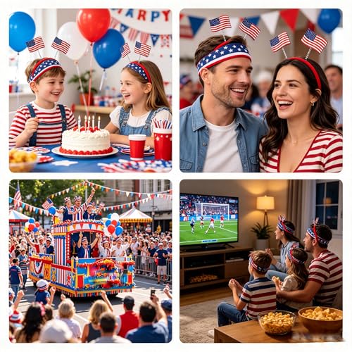 CHENXYUAN Independence Day 250th，2 pcs 4th of July Women's Headbands ，American Football Fan Flags Headbands Soccer Sports Events ，For Memorial Day Veterans (America) — view 5