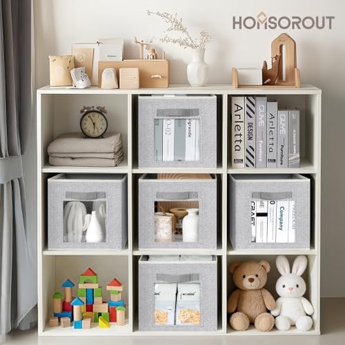 Image of Homsorout Cube Storage Bins, 6 Pack Collapsible Cloth Storage Baskets with Front Handle, Fabric Baskets for Organizing Shelves, Cube Storage Organizer Bins for Living Room, Office, Blended