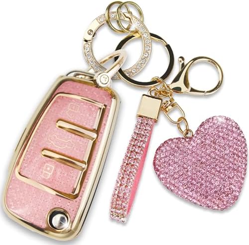 Compatible with Audi Key Fob Cover with Heart Keychain for Women (3 Buttons)