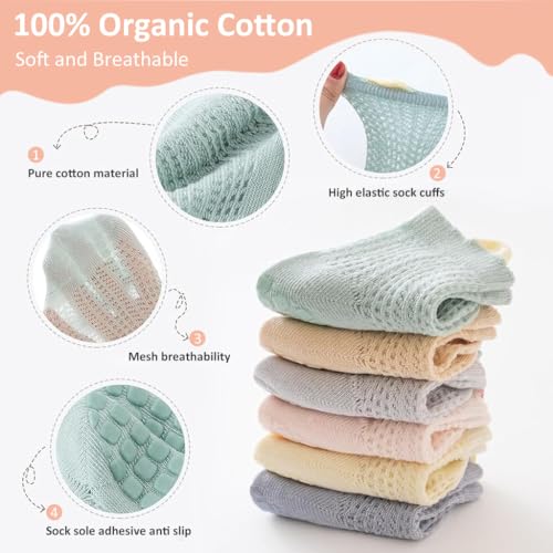 Image of SNOWIE SOFT 6 Pairs Baby Socks Set 0-18 Months, Summer Breathable Anti-Slip Cartoon Design Cotton Socks, Non-Slip Grip Ankle Floor Socks for Newborn Infants Boys and Girls