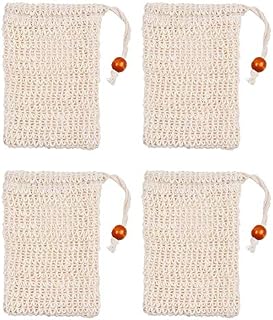4 Pack Organic Soap Bags, Soap Saver Bags Sisal Soap Bags Natural Drawstring Bags Eco Friendly Soap Bag Shampoo Bar Bag Exfoliating Soap Saver Pouch for Bath Shower Foaming