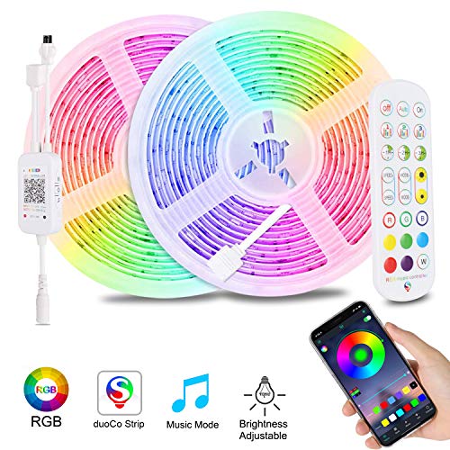 ALED LIGHT Ruban LED Bluetooth 20M / 600 LEDs, 5050 Kit de Bande LED RGB 2×10M 65.6Ft Musique Sync Contrôlé par APP du Smartphone avec Récepteur IR, Bande Lumineuse pour Décoration Maison DIY Chambre