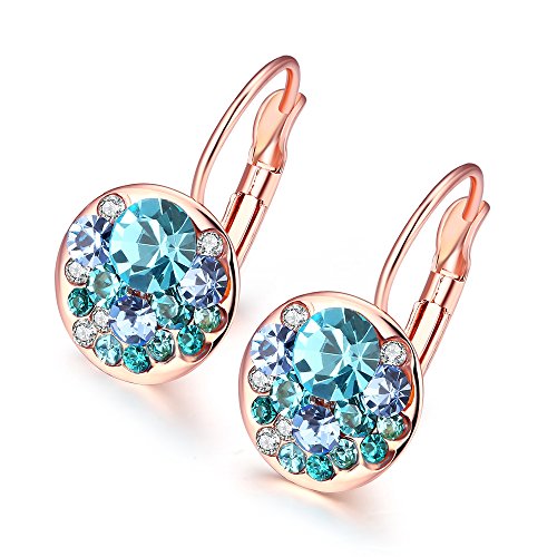 Rose Gold Sparking Round Crystal Colorful Cubic Zirconia Circles Hoop Earrings for Women Wedding Jewelry
