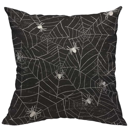 TKS MITLAN Halloween Spiderwebs Pillow Covers 18 x 18 Inch Black and White Grunge Background Decorative Throw Pillow Covers Linen Cushion Case for Sofa Couch