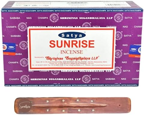 Satya Nag Champa White Sage Incense Sticks | x12 pack | with SAMASIA incense sticks holder | Used for Aromatherapy, Spa, Yoga, Weddings, Meditation, Healing, Positivity and Relaxation