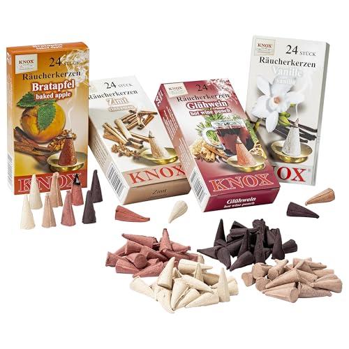 German Incense Cones Bundle Christmas Markets- 4 mostloved Smells from Knox Rucherkerzen/Apotheker Hermann Zwetz. MaMeMi Gift-Set with DIY Mini Nativity Scene