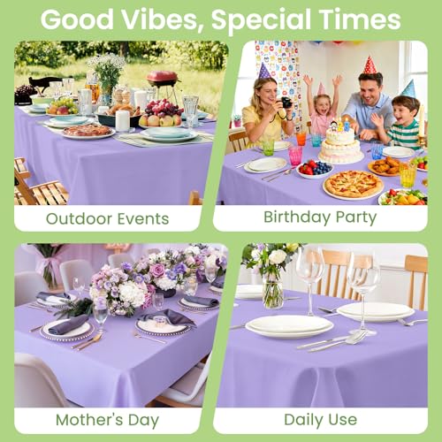 Image of LANLISA 4 Pack Lavender Plastic Tablecloth, 54 x 108 Inch Rectangle Table Cloth Disposable, Easter Party, Decorative Tablecloths, Light Purple, Pastel, Lilac Plastic Cover