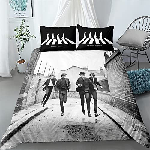 BLAKIN Parure de lit 3 pièces avec housse de couette en microfibre imprimée 3D, motif groupe de rock britannique The… - Les Beatles, Paul McCartney, John Lennon, RIngo Starr, George Harrison BLAKIN Parure de lit 3 pièces avec housse de couette en microfibre imprimée 3D, motif groupe de rock britannique The…