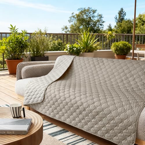 Image of gogobunny 100% Double Sided Waterproof Dog Blanket Soft Pet Bed Cover Reversible Protect Furniture Couch Sofa Car for Puppy Large Dog Cat (Dark Stone /Light Stone, 52x82 Inch (Pack of 1))