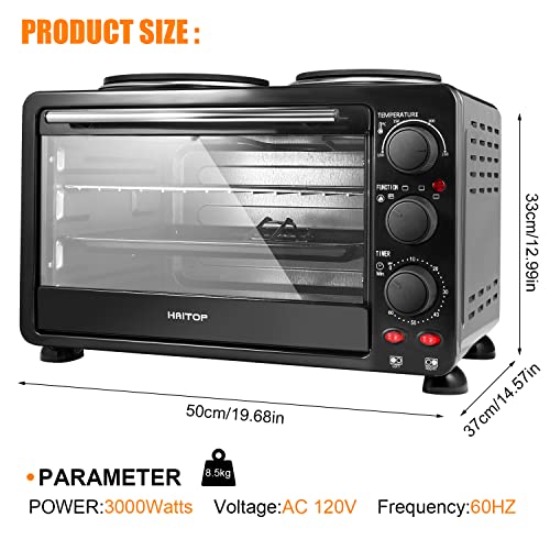 Kitchen-Convection-Oven-1500-Watt-Countertop-Turbo-25-Quarts-Rotisserie-Roaster-Cooker-with-Grill-Griddle-Top-Rack-Dual-Hot-Plates-Toaster-Baking-Tray-Skewers-and-Handles