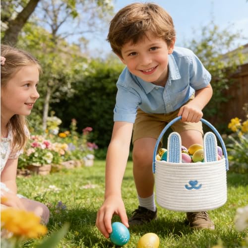 Cesta de Pascua con orejas de conejo para crear recuerdos inolvidables en niños 3