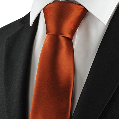 KissTies Rust Tie Dark Burnt Orange Solid Satin Necktie Wedding Ties + Gift Box - Thumbnail 3
