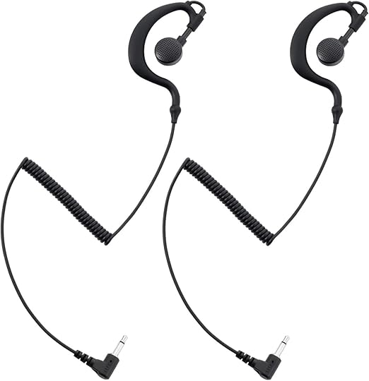 commountain 3.5mm Listen Only Earpiece Compatible with Speaker Mic, G-Shape Earhook Receive Only Headset with Earbud Covers, for Police Security and Law Enforcement Use-2 Pack
