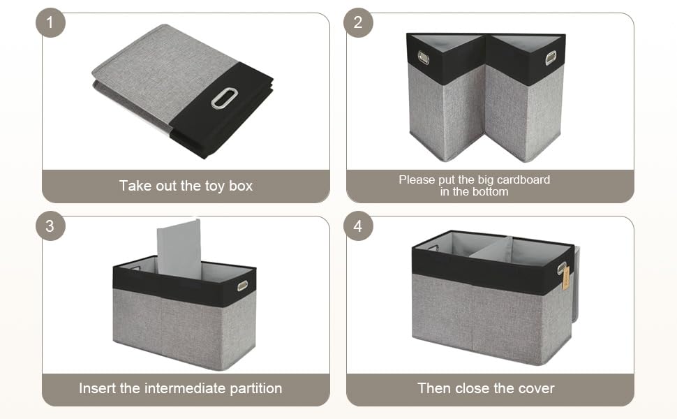 Image of Large Toy Storage Box with Lid, Collapsible Toys Storage Organizer Bins with Dividers and Handles, Storage Chest Bin for Kids, Boys, Girls, Nursery 25 inchx13 inch x16 inch (Balck & Gray)