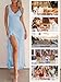 MIYIEONZ Women Sexy V Neck Sleeveless Mesh Ruffle Hem Bodycon Maxi Dress Casual Small Light Blue Y2K Backless High Slit Cocktail Party Club Dress
