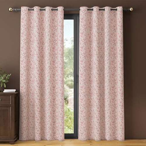 Image of Yellow Weaves 2 Pcs Jacquard Leaf Eyelet Long Door Curtain - Perfect for Home, Office, Bedroom, Living Room & Balcony - 7 Feet (Dusty Pink)