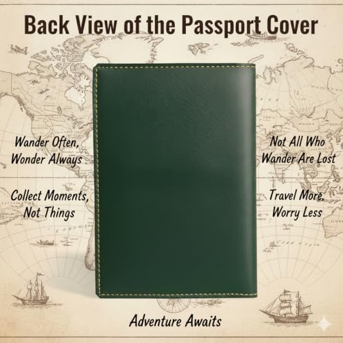 Image of Personalised Name & Charm Leather Passport Cover Holder for Men & Women (DarkGreen) | Birthday Gifts for Women