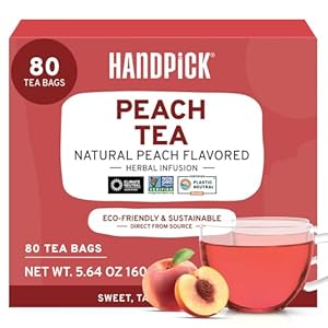 HANDPICK, Peach Tea Bags (80 Count) Non-GMO, Caffeine-Free – Peach, Hibiscus, Cinnamon, Cloves, Ginger | Floral & Refreshing Herbal Tea Bags, Brew Iced Tea or Hot Tea