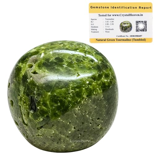 Image of Certified Green Tourmaline in Matrix Crystal Healing Tumbled Stone, Natural Polished Crystals for DIY Crafts, Manifestation, Meditation, Pooja Feng Shui and Reiki Healing (30 Grams)