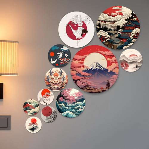 Image of RADIQORE Set of 11 Designer MDF Wooden Wall Hanging for Home Decoration | Office | Gift | Wall Decor Hanging Items | Wall Art | Living Room | Bedroom (japanese)