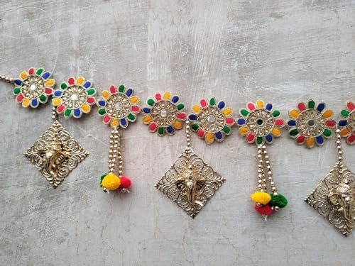 Image of Nutts Traditional Handmade Bandhanwar with Decorative Gota Bells and Pompoms Decor Item for Decorations (BDHW12)