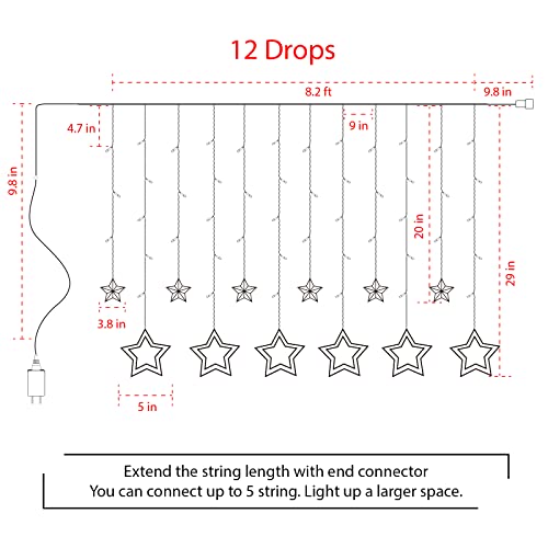 Star Curtain Lights For Bedroom - 12 Stars 138 Led Fairy Twinkle Lights With 8 Lighting Modes Connectable Window Lights Waterproof Ramadan Decoration (Star-Warm White) #TOP5