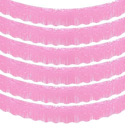 Image of LOLStar Macaron Pink Foil Fringe Tinsel Garland Streamers Banner, 6 Pack | 60Ft Tinsel Streamers, Macaron Pink Tinsel Fringe Banners for Wedding, Gender Reveal, Bachelorette, Birthday Party Decor