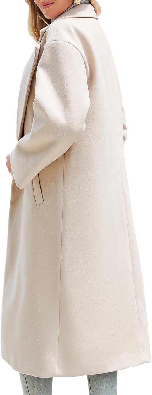 Women's Winter Pea Coat Notch Lapel Single Breasted Oversized Long Casual Wool Blend Overcoat - Image 3