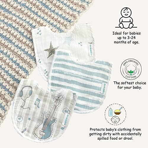 Image of abracadabra Muslin Bibs with Adjustable Snap Button Closure, Super Absorbent, Soft, Comfortable & Lightweight, Set of 3 - Rockstar
