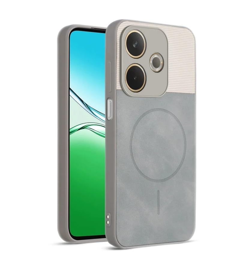 Image of Bintage CASE Mac Safe Design Hard Light Weight Back Case | Soft Border Camera Protect | Dual PU Leather Finish Back Cover Compatible for Mi Poco M6+ 5G - White & Grey