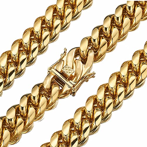 WXP 18K Gold Plated Curb Cuban Link Chain Necklace or Bracelet for Men Women 6/8/10/12/14/18mm Heavy Duty Stainless Steel Gold Chain Jewelry