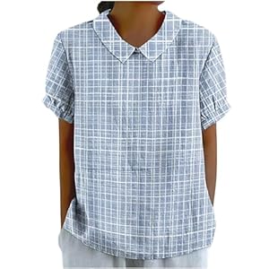 Fccrian Generic Damenbluse Kariert Button-down Kurzarm