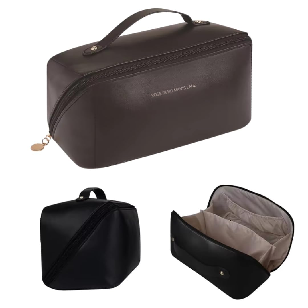 Large Capacity Travel Cosmetic Bag with Handle and Divider - Multifunctional Makeup Bag for Easy Access, Waterproof- (Black), 10 Cms (Black)-image-35
