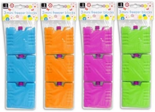 2 x Set of 3 Mini Ice Brick Pack Block Blocks Freezer Cooler Bag Box Travel Picnic (Assorted Colors)