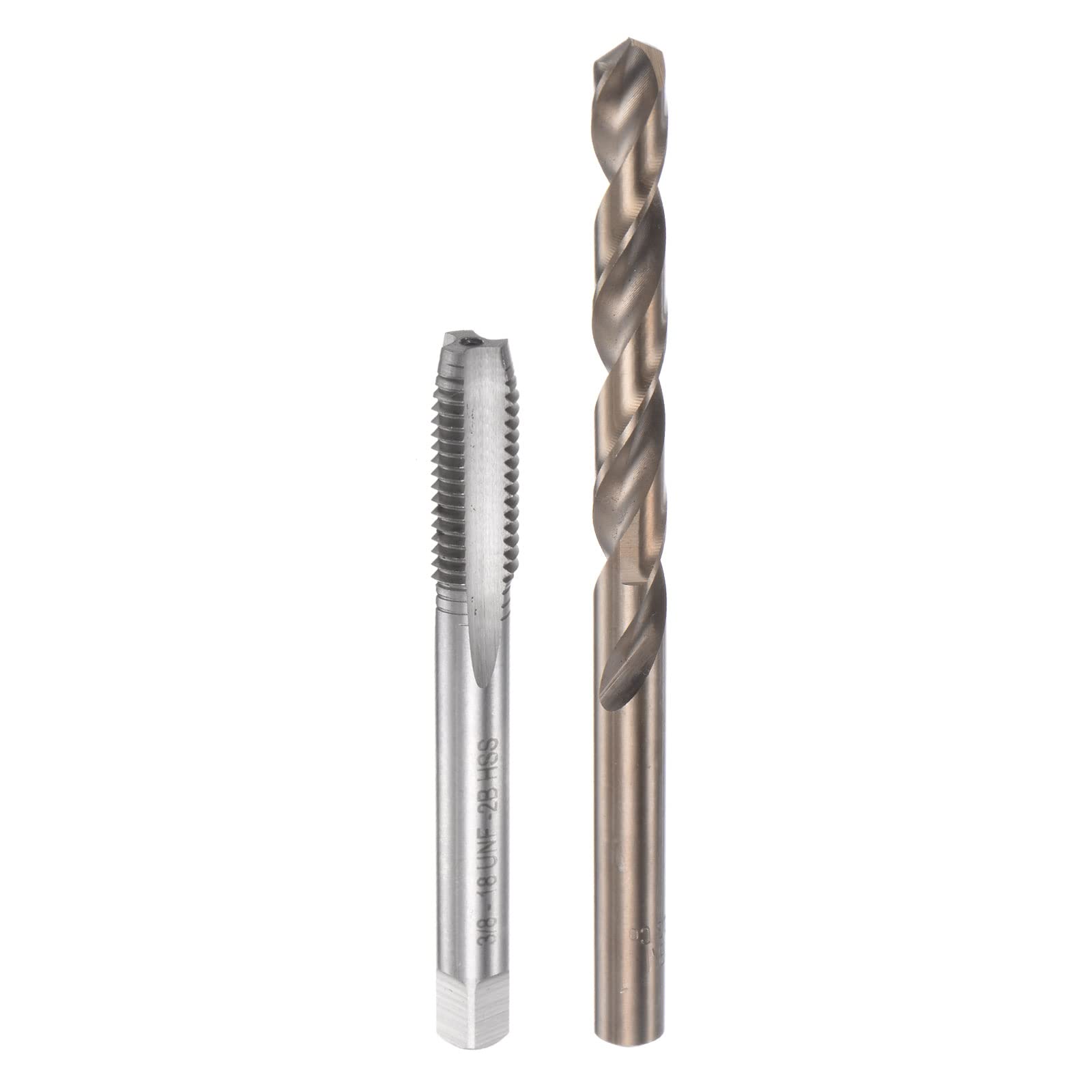 sourcing map Tap & Bit Sets, 3/8-18 UNF 2B Straight Flute Machine Thread Milling Tap, 8.1mm M35 Cobalt High Speed Steel (HSS-CO) Twist Drill Bit