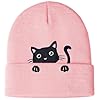Gorro de Punto con Bordado de Gato, Regalos para Amantes de los Gatos, Gorro de Invierno elástico y Bonito para Mujeres y niñas (Rosa)