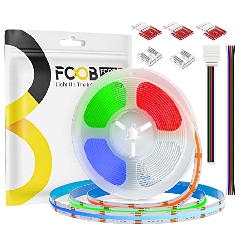 FCOB 12V COB RGBW LED Strip Light 16.4FT RGB 6000K Chasing Color Strips 896LEDs/m, 12mm Flexible High Density Uniform Light Tape for Cabinets Indoor DIY, No Power & Controller