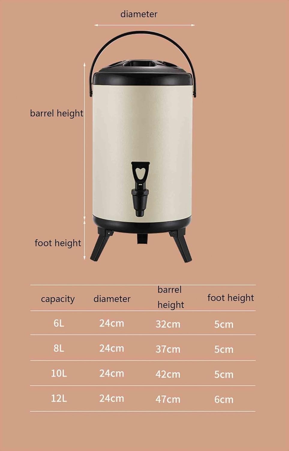 Dispensador de Bebidas 8L Acero Inoxidable Aislado, Cubo Termico para Frio y Calor con Termometro, 001, 6L