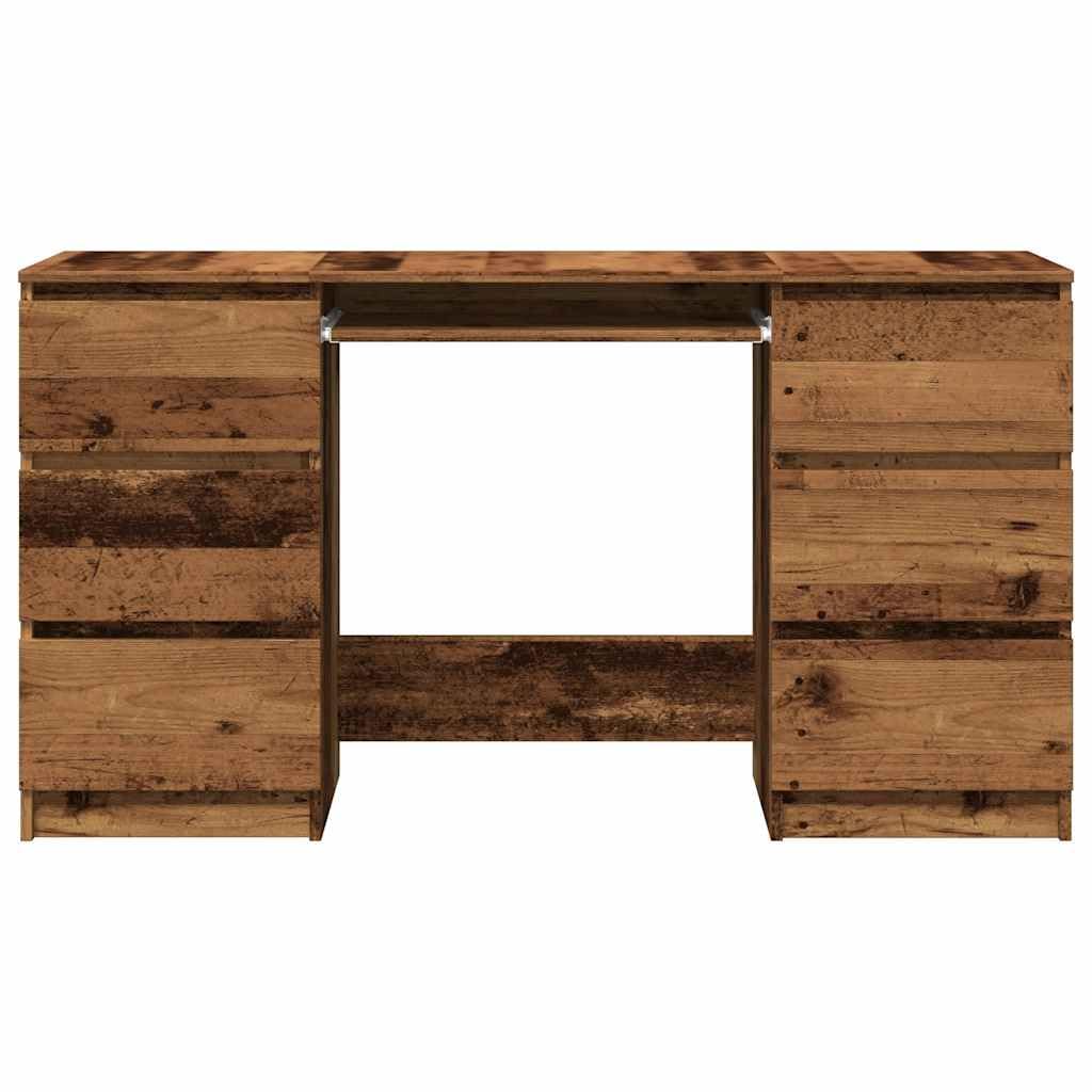 Scrivania effetto legno anticato, 140 x 50 x 77 cm, con 6 cassetti, spazioso piano per ufficio e home office, scrivania con spazio portaoggetti, design minimalista