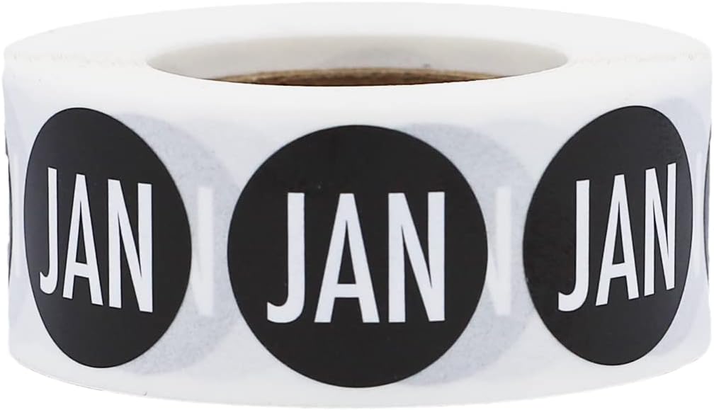 Black January Circle Dot Stickers - 3/4 Inch Round, 500 Semi-Gloss Adhesive Labels Per Roll for Inventory, Organizing, Color Coding, and Retail Use – Made in the USA