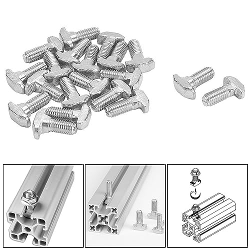 Image of Auniwaig M6 x 20mm T-Slot Drop-in Bolts, T-Bolts, Carbon Steel, Silver, 20pcs