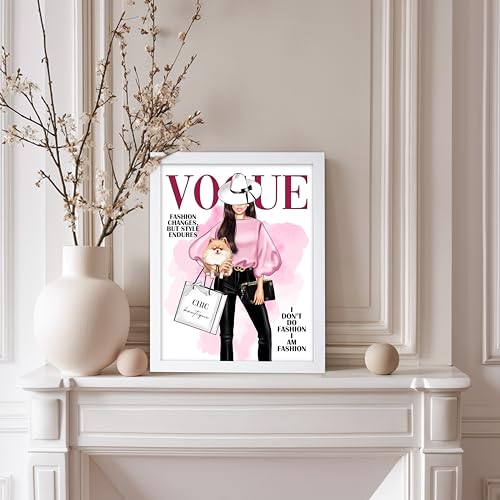 Image of Poster Master Lady with Dog Print - I Am Fashion Poster - Modern Trendy Art - Chic Gift for Women & Fashionista - Haute Couture Decor for Bedroom or Girls Room - 11x14 White Framed