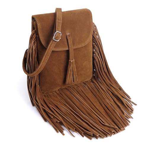 Dora & Liz Fringe Small Crossbody Bags for Women Trendy Designer Cell Phone Bag Suede Tassel Wallet Purses with Card Slots