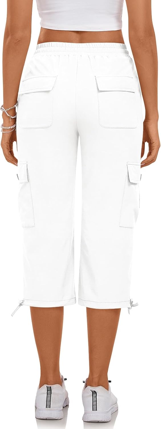 Bestbee Cargo Pants Hiking Joggers for Women, Lightweight Quick Dry Outdoor Athletic Travel 2025 Summer Casual Trousers with 6 Pockets, L, White - Image 5