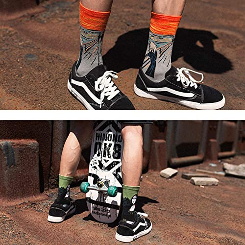 Excefore Mens Colorful Fun Dress Socks, Novelty Painting Socks, Fancy Funny Casual Combed Cotton Crew Socks, Unique & Striking Design for Running Skateboarding Hiking Sports Daily Use 5 Pair
