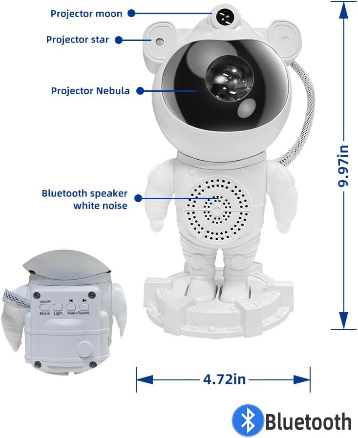 Miniatura 2 de Proyector astronauta de galaxia, proyector de estrellas, altavoz Bluetooth, ruido blanco, luces de galaxia de estrella y luna para dormitorio con