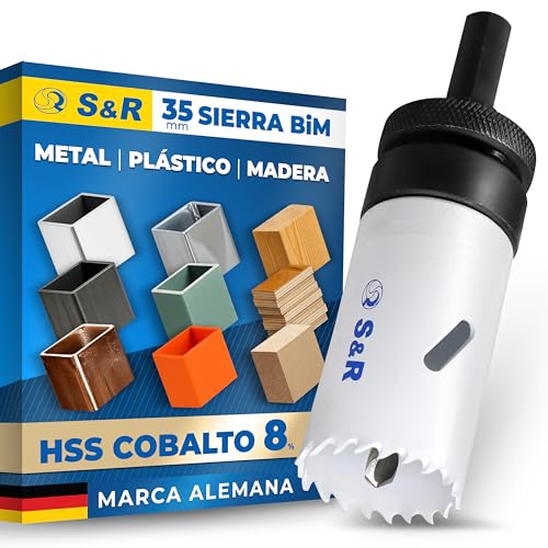 S&R Sierra de Corona BIM 35 mm – Acero HSS M42 con 8% Cobalto – Corte Profundo 48 mm – Para Metal, Inox, Madera, Plástico, MDF, Laminado – Agujeros Limpios y Precisos