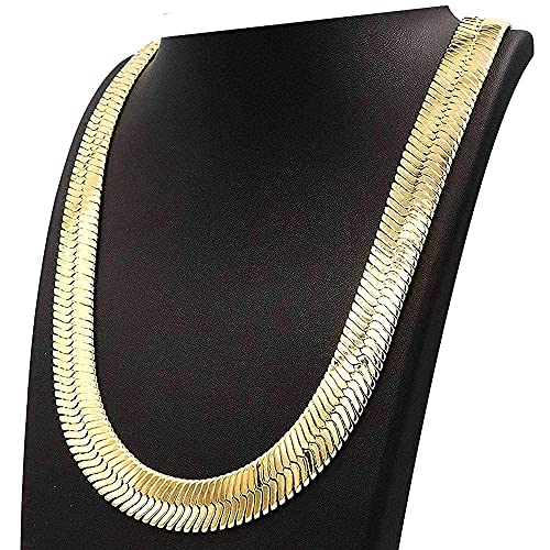 TUOKAY Big Heavy Fake Gold Herringbone Chain 31 Inch Long 11mm Thick Necklace, Faux 18K Gold Costume for Women and Men4