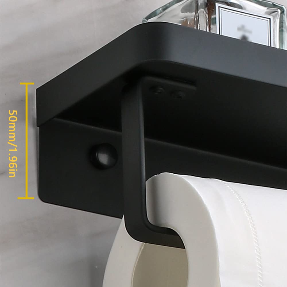 Portarotolo di carta igienica 2 in 1 con mensola, montaggio a parete, in acciaio inox, autoadesivo, per bagno e cucina (nero)