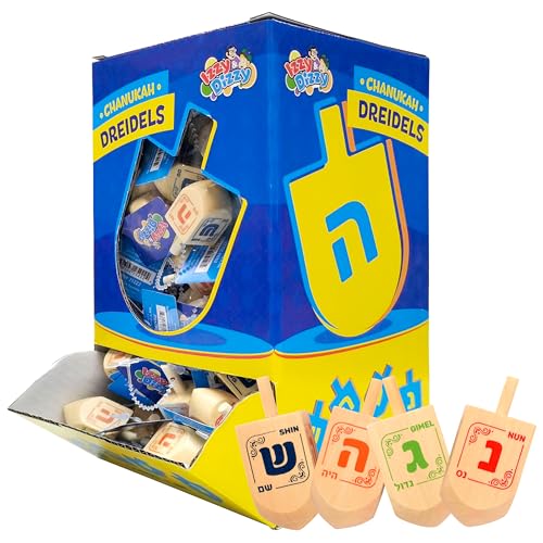 100 Medium Dreidels - Natural Wood - Classic Chanukah Spinning Draidel Game, Gift and Prize - Bulk Value Pack - by Izzy 'n' Dizzy